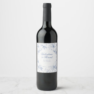 Eleganter French Vintag Blue Floral Jouy Weinetikett