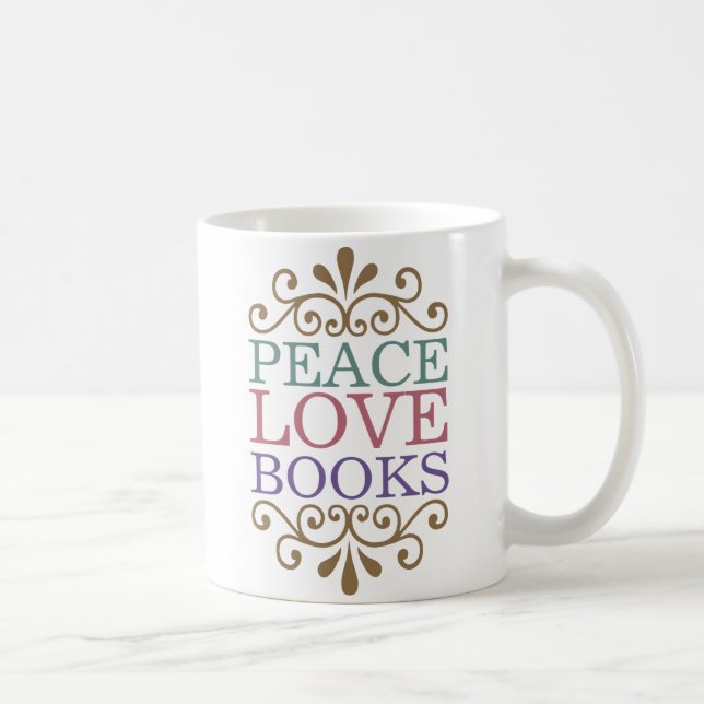 Eleganter Frieden, Liebe, Bücher Tasse (Rechts)