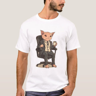 Eleganter Friseur Business Cat mit Kaffee - Büro T-Shirt