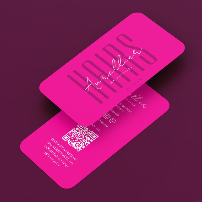 Eleganter Friseur Deep Pink Fuchsia  Visitenkarte (Elegant Hair Stylist Deep Pink Fuchsia Business Card
)