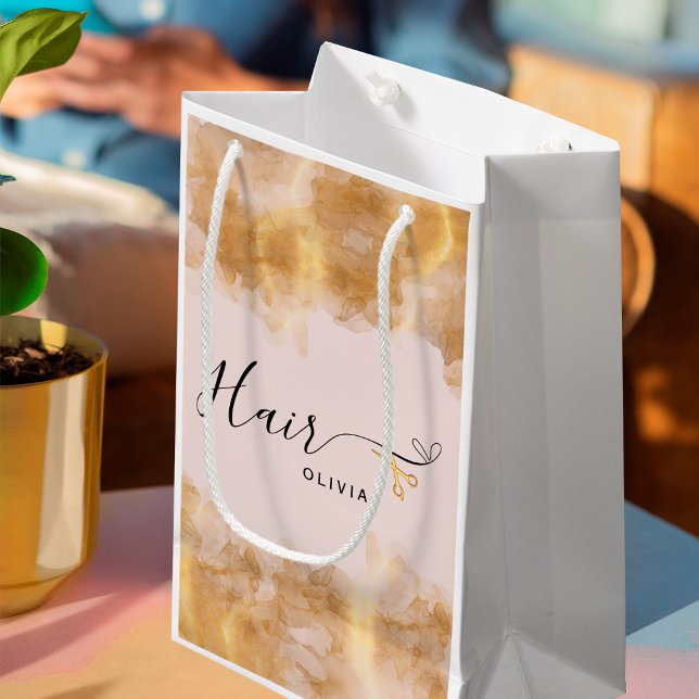 Eleganter Friseur Goldschere Friseurin Rosa Kleine Geschenktüte (Von Creator hochgeladen)