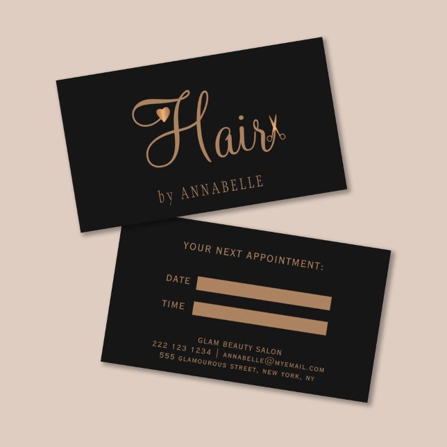 Eleganter Friseursalon aus schwarzem Gold Terminkarte (Von Creator hochgeladen)