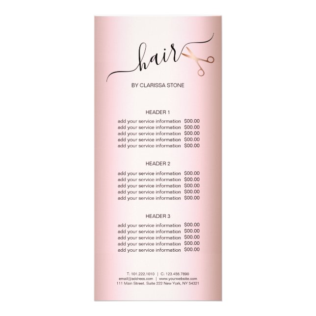 Eleganter Friseursalon der modernen Rose Werbekarte (Vorne)