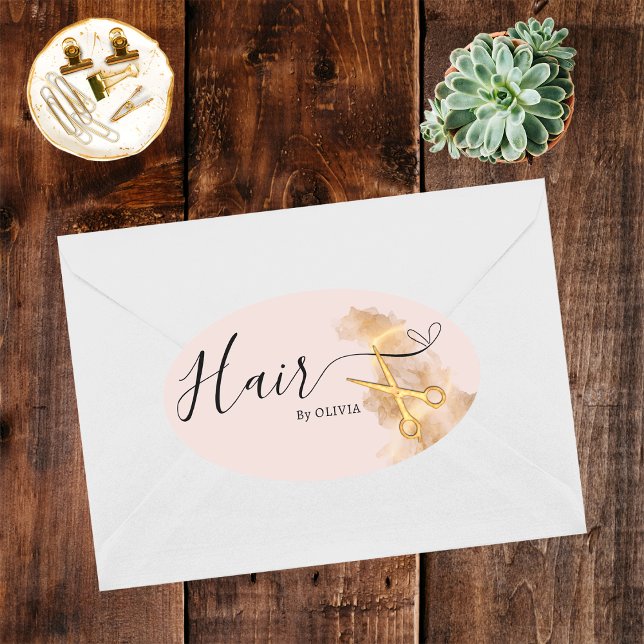 Eleganter Friseursalon Goldschere Schönheitssalon  Ovaler Aufkleber (Von Creator hochgeladen)
