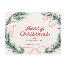 Eleganter Frohe Weihnachten Stechpalmenkranz Famil