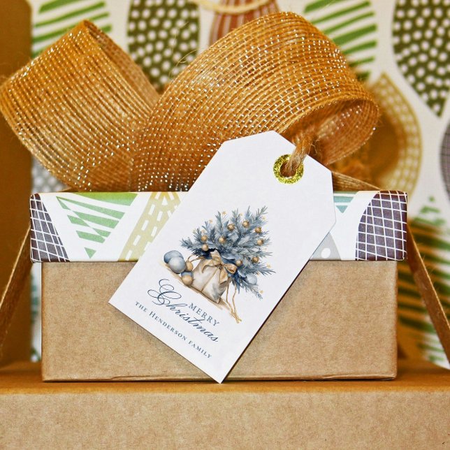 Eleganter Frohe Weihnachtsbaum Gold Blauer Individ Geschenkanhänger (Von Creator hochgeladen)