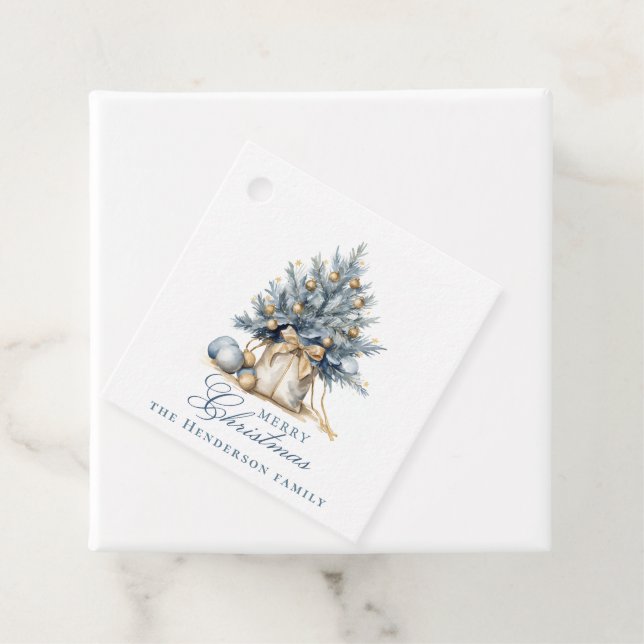 Eleganter Frohe Weihnachtsbaum Gold Blauer Individ Geschenkanhänger (Beispiel)