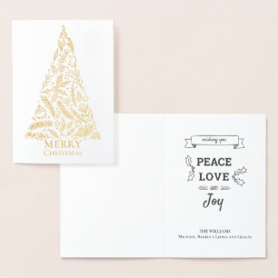 Eleganter Frohe Weihnachtsbaum Winterlaub Gold Folienkarte