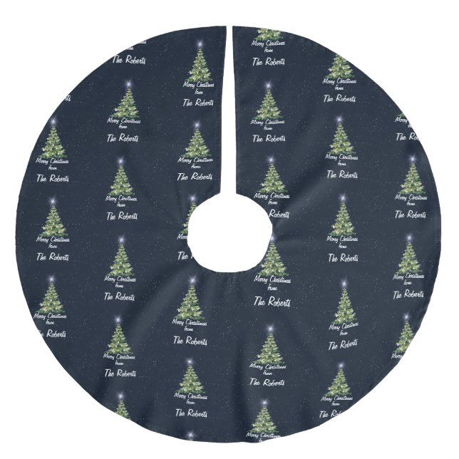 Eleganter frohe Weihnachtsbaumen Navy Blue Holiday Polyester Weihnachtsbaumdecke (Vorderseite)