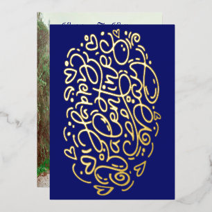 Eleganter Froher Valentinstag   Dunkelblaue Ein-Fo Folien Feiertagskarte