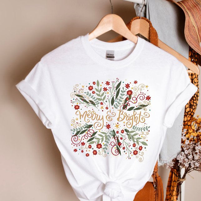 Eleganter, fröhlicher und heller Blumenweihnachtsu T-Shirt (Pretty Merry and Bright Inspirivity Christmas Tshirt)
