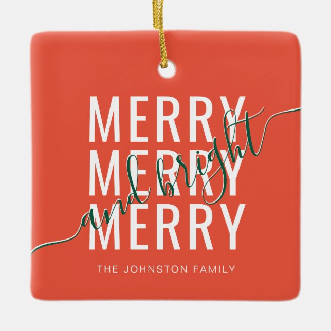 Eleganter fröhlicher und heller Weihnachtsurlaub Keramikornament (Vorderseite)