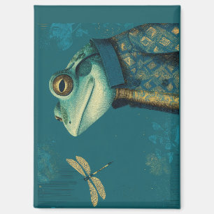 Eleganter Frosch & Libelle - Surrealistisches Vint Magnet