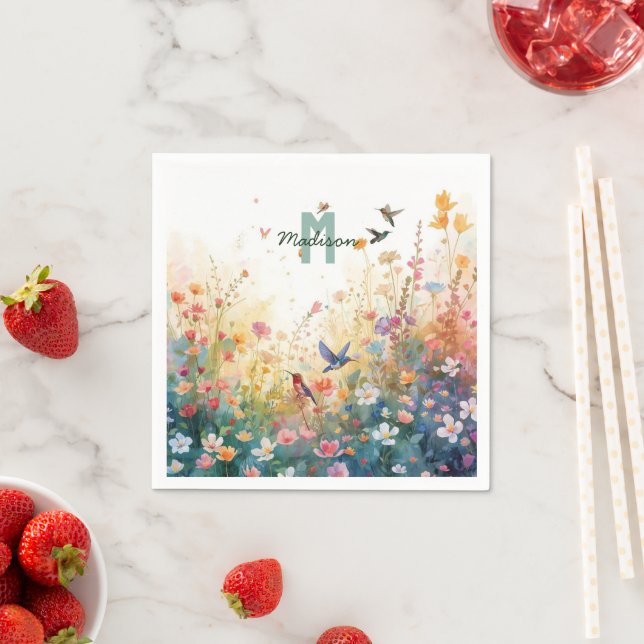 Eleganter Frühlings-Wildblumen-Rosengarten Vögel Serviette (Beispiel)