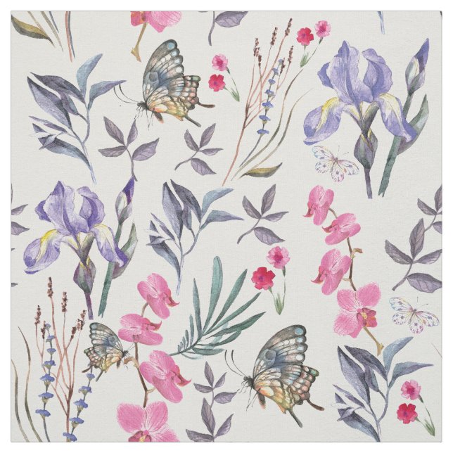 Eleganter Frühlingsblumen-Schmetterling Stoff (Muster)