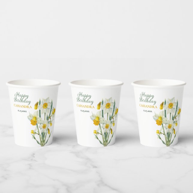 Eleganter Frühlingsgelber affodil floraler Geburts Pappbecher (Multi)