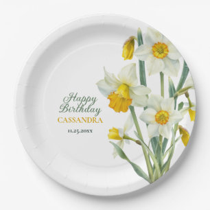 Eleganter Frühlingsgelber affodil floraler Geburts Pappteller