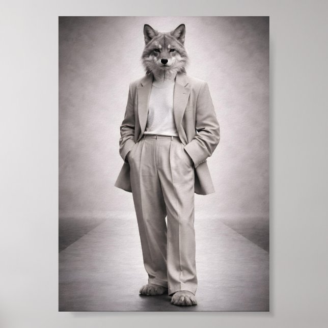 Eleganter Fuchs in modernem hellen Anzug Portrait Poster (Vorne)