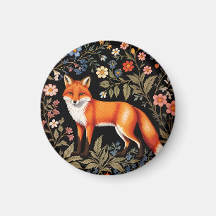 Eleganter Fuchs in Schwarz mit Farbigen Blumen Magnet