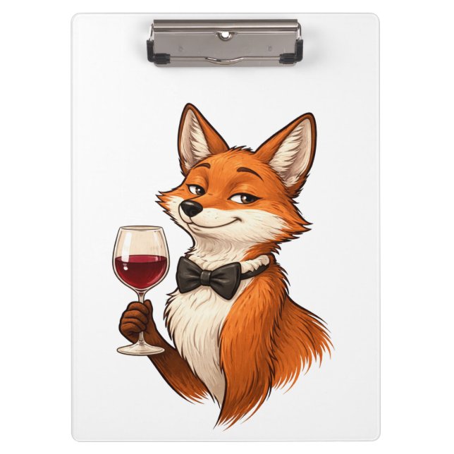 Eleganter Fuchs mit Weinglas  Klemmbrett (Vorderseite)