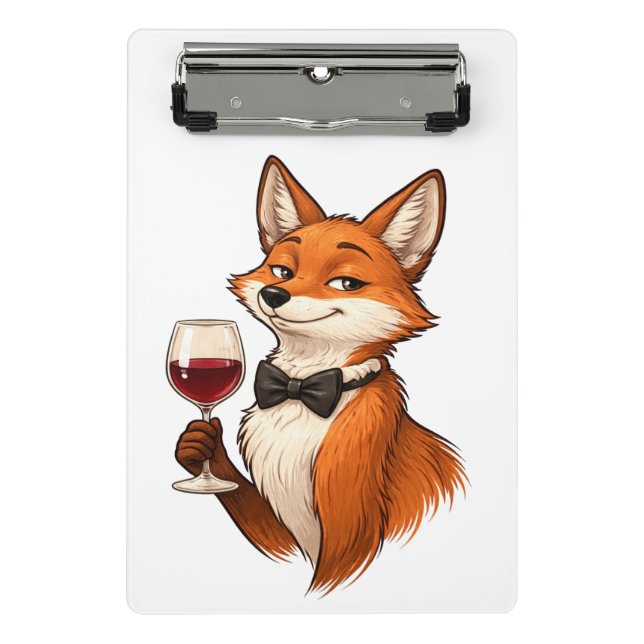 Eleganter Fuchs mit Weinglas  Mini Klemmbrett (Vorderseite)