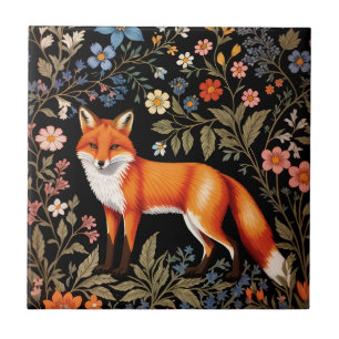 Eleganter Fuchs Schwarzes Farbintensives Floraldes Fliese