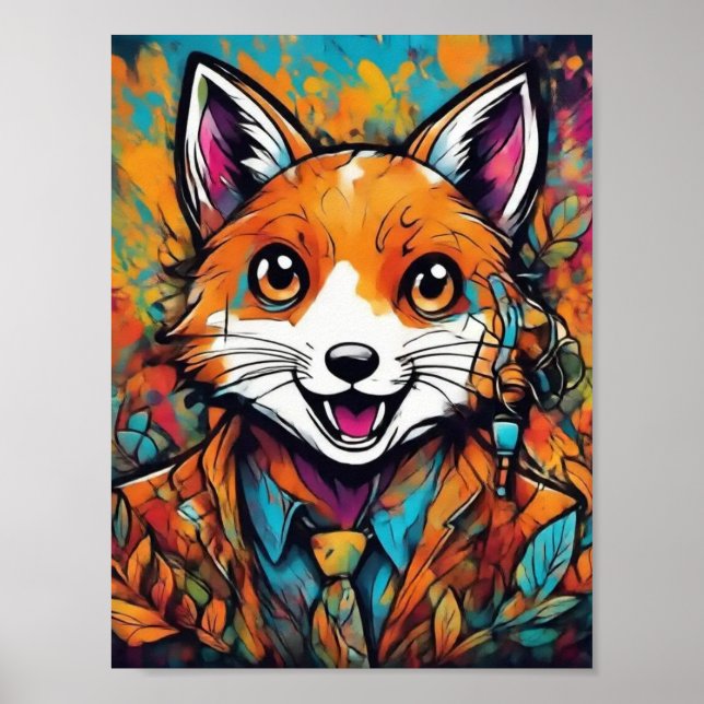 Eleganter Fuchs – Whimsische Tierkunst  Poster (Vorne)