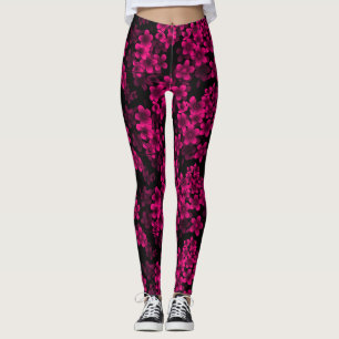Eleganter Fuchsia Pink Blume Schwarzer Hintergrund Leggings