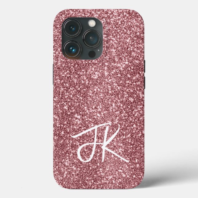 Eleganter Full Pink Glitzer Custom mit Monogramm Case-Mate iPhone Hülle (Rückseite)