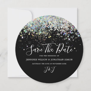 Eleganter Funkelnd Glitzer Black Modern Save The Date