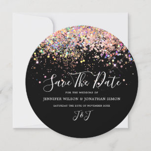 Eleganter Funkelnd-rosa-Glitzer Schwarz Save The Date