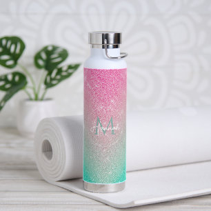 Eleganter funkelnder Glitzer Pink Mint Gradient Trinkflasche