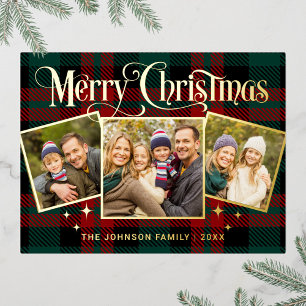 Eleganter funkelnder Weihnachtsgruß 3 PHOTO Gold Folien Feiertagspostkarte