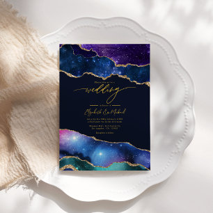 Eleganter Galaxy Blue, Lila & Gold Agate QR Code Einladung