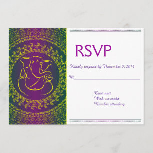 Eleganter Ganesh Indische Gottheit Lila RSVP-Kar Einladung
