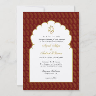 Eleganter Ganesh Rot & Gold indische Hochzeit Einladung
