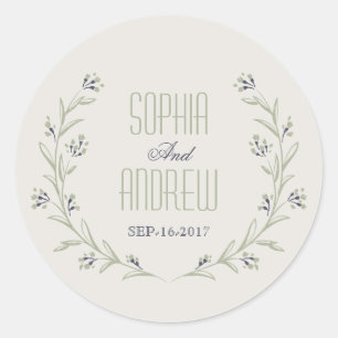 Eleganter Garten Blumen rustikale Hochzeit Monogra Runder Aufkleber