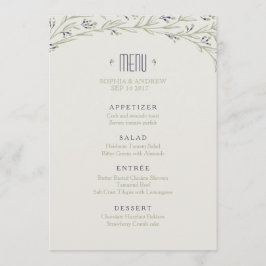 Eleganter Garten Blumen rustikales Hochzeitsmenü Menükarte