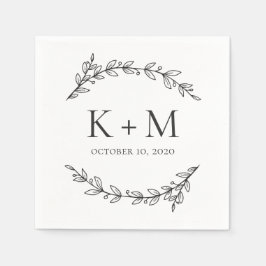 Eleganter Garten Hochzeit. Botanisch-schwarz-weiß Serviette