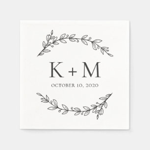 Eleganter Garten Hochzeit. Botanisch-schwarz-weiß Serviette