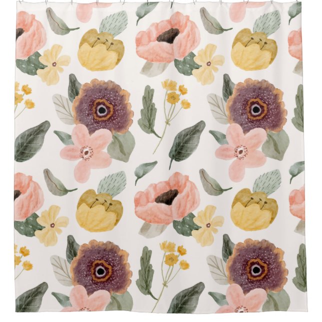 Eleganter Garten mit Blumen. Rosa und weiß Duschvorhang (Vorderseite)