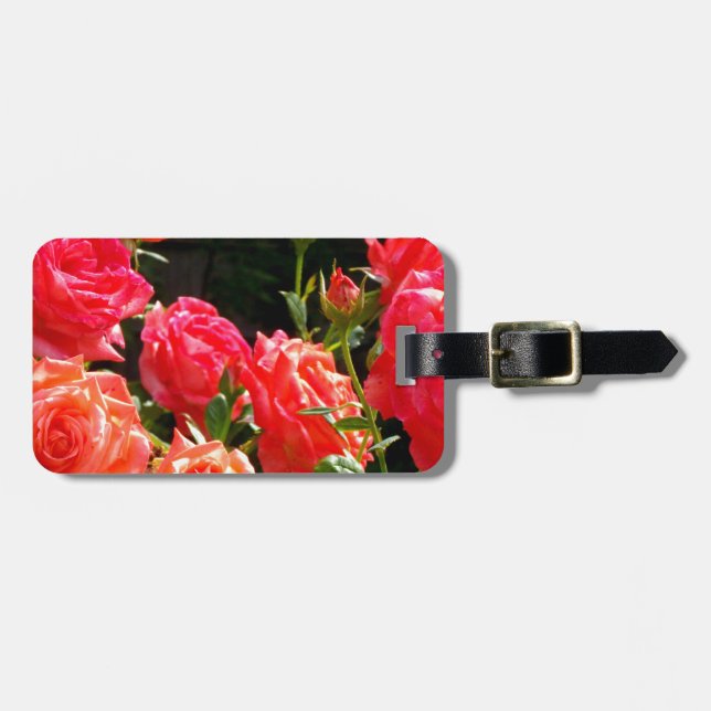 Eleganter Garten mit orangefarbenen Rose Rose Gepäckanhänger (Vorderseite horizontal)