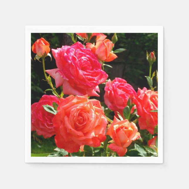 Eleganter Garten mit orangefarbenen Rose Rose Serviette (Vorderseite)