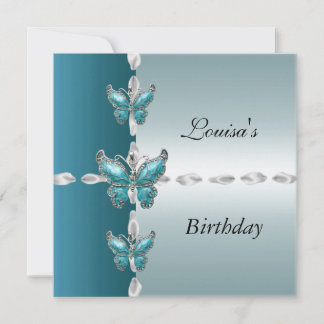 Eleganter Geburtstag Aquamariner Blauschmetterling Einladung