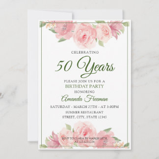 Eleganter Geburtstag der Grünen und Roten Blumenmu Einladung