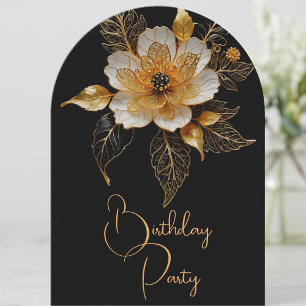 Eleganter Geburtstag Orange Gold Schwarz Blume Einladung