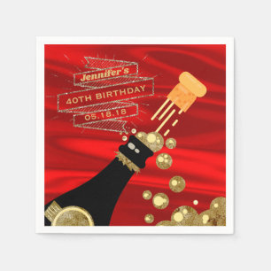 Eleganter Geburtstag rotes Goldschwarz-Champagne Serviette