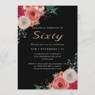 Eleganter Geburtstag von 60 und fabelhafter Rose Einladung