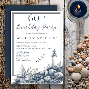Eleganter Geburtstag zum 60. im Leuchtturm am Meer Einladung