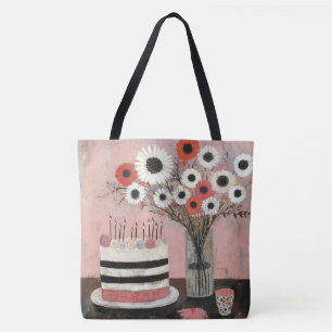 Eleganter Geburtstagskuchen und Gerbera-Blüten